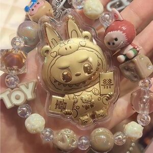 Cute Gold Labubu Keychain with Beads
